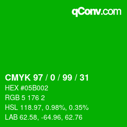 Color code: CMYK 97 / 0 / 99 / 31 | qconv.com