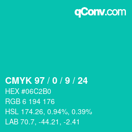颜色代码: CMYK 97 / 0 / 9 / 24 | qconv.com
