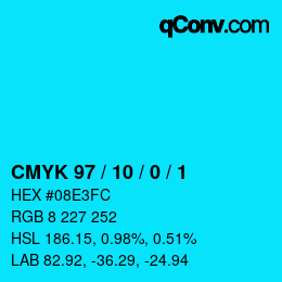 颜色代码: CMYK 97 / 10 / 0 / 1 | qconv.com