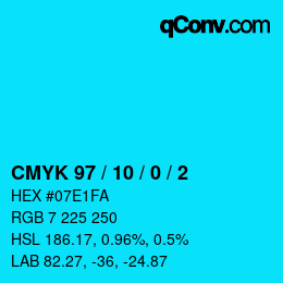 カラーコード: CMYK 97 / 10 / 0 / 2 | qconv.com