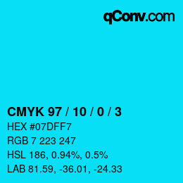 カラーコード: CMYK 97 / 10 / 0 / 3 | qconv.com