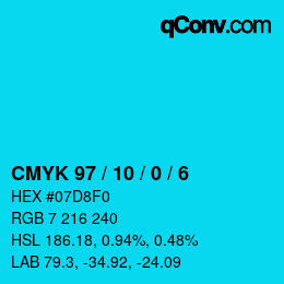 カラーコード: CMYK 97 / 10 / 0 / 6 | qconv.com