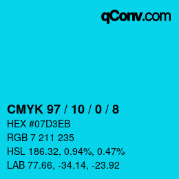 カラーコード: CMYK 97 / 10 / 0 / 8 | qconv.com