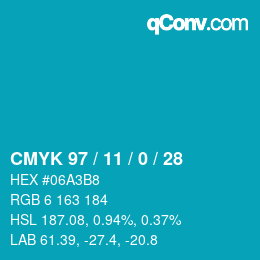 颜色代码: CMYK 97 / 11 / 0 / 28 | qconv.com