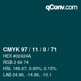 Farbcode: CMYK 97 / 11 / 0 / 71 | qconv.com