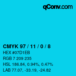 颜色代码: CMYK 97 / 11 / 0 / 8 | qconv.com