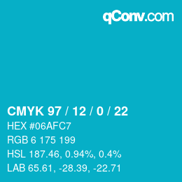 颜色代码: CMYK 97 / 12 / 0 / 22 | qconv.com