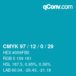 颜色代码: CMYK 97 / 12 / 0 / 29 | qconv.com