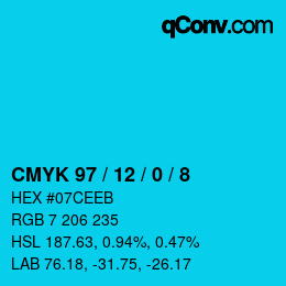カラーコード: CMYK 97 / 12 / 0 / 8 | qconv.com