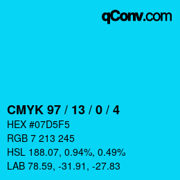 Color code: CMYK 97 / 13 / 0 / 4 | qconv.com