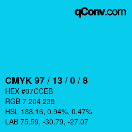 Color code: CMYK 97 / 13 / 0 / 8 | qconv.com