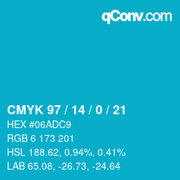 カラーコード: CMYK 97 / 14 / 0 / 21 | qconv.com