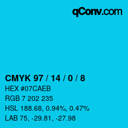 カラーコード: CMYK 97 / 14 / 0 / 8 | qconv.com
