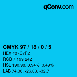 Farbcode: CMYK 97 / 18 / 0 / 5 | qconv.com