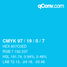 颜色代码: CMYK 97 / 19 / 0 / 7 | qconv.com