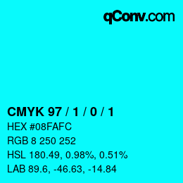 カラーコード: CMYK 97 / 1 / 0 / 1 | qconv.com