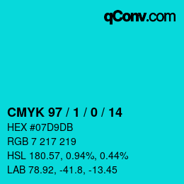 颜色代码: CMYK 97 / 1 / 0 / 14 | qconv.com