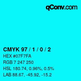 カラーコード: CMYK 97 / 1 / 0 / 2 | qconv.com