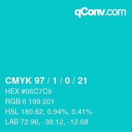 カラーコード: CMYK 97 / 1 / 0 / 21 | qconv.com
