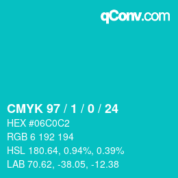 カラーコード: CMYK 97 / 1 / 0 / 24 | qconv.com