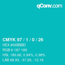 颜色代码: CMYK 97 / 1 / 0 / 26 | qconv.com