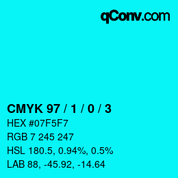 颜色代码: CMYK 97 / 1 / 0 / 3 | qconv.com