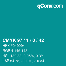 カラーコード: CMYK 97 / 1 / 0 / 42 | qconv.com