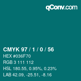 カラーコード: CMYK 97 / 1 / 0 / 56 | qconv.com