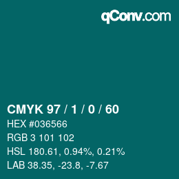 カラーコード: CMYK 97 / 1 / 0 / 60 | qconv.com