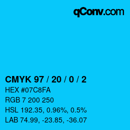 カラーコード: CMYK 97 / 20 / 0 / 2 | qconv.com