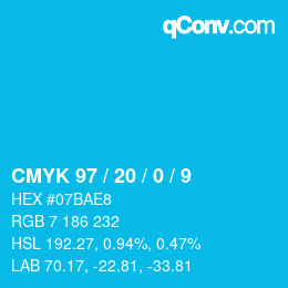 カラーコード: CMYK 97 / 20 / 0 / 9 | qconv.com
