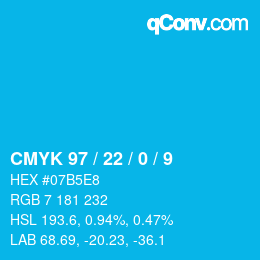 Color code: CMYK 97 / 22 / 0 / 9 | qconv.com