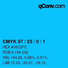 颜色代码: CMYK 97 / 23 / 0 / 1 | qconv.com