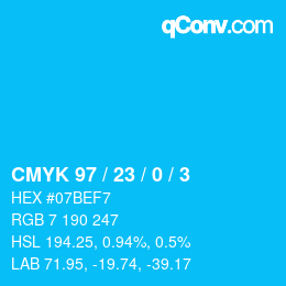 カラーコード: CMYK 97 / 23 / 0 / 3 | qconv.com