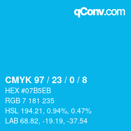カラーコード: CMYK 97 / 23 / 0 / 8 | qconv.com