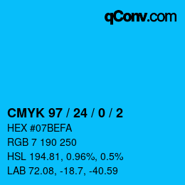 カラーコード: CMYK 97 / 24 / 0 / 2 | qconv.com