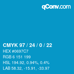 颜色代码: CMYK 97 / 24 / 0 / 22 | qconv.com