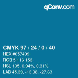 カラーコード: CMYK 97 / 24 / 0 / 40 | qconv.com