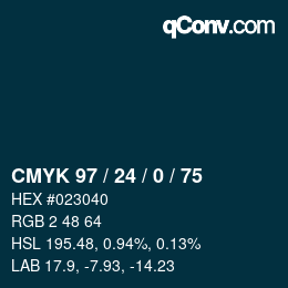 カラーコード: CMYK 97 / 24 / 0 / 75 | qconv.com