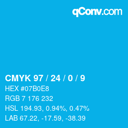 カラーコード: CMYK 97 / 24 / 0 / 9 | qconv.com