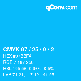 カラーコード: CMYK 97 / 25 / 0 / 2 | qconv.com