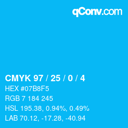 カラーコード: CMYK 97 / 25 / 0 / 4 | qconv.com