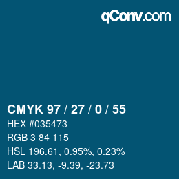颜色代码: CMYK 97 / 27 / 0 / 55 | qconv.com