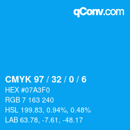 カラーコード: CMYK 97 / 32 / 0 / 6 | qconv.com