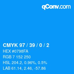 カラーコード: CMYK 97 / 39 / 0 / 2 | qconv.com