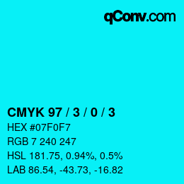 颜色代码: CMYK 97 / 3 / 0 / 3 | qconv.com