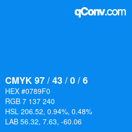 颜色代码: CMYK 97 / 43 / 0 / 6 | qconv.com