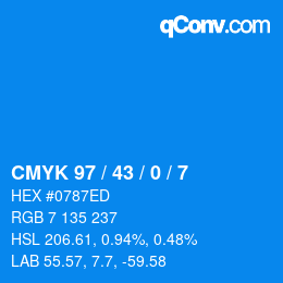 カラーコード: CMYK 97 / 43 / 0 / 7 | qconv.com