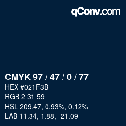 カラーコード: CMYK 97 / 47 / 0 / 77 | qconv.com