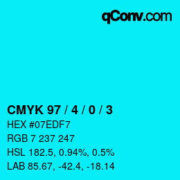 カラーコード: CMYK 97 / 4 / 0 / 3 | qconv.com